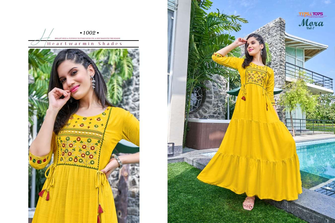 Tips & Tops-Mora Vol 07-Party-Wear-Heavy-Rayon-Hand-Work-Ghaghri-Pattern-Flair-Long Gown-1002